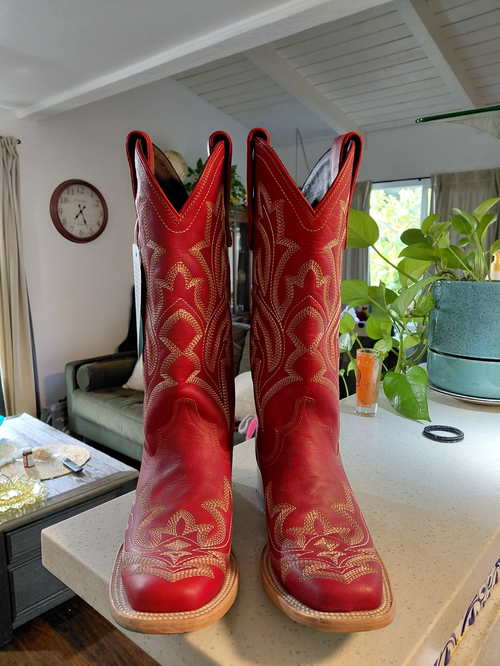 Lane Women's Red Lace-Up Western Boots with Gold Stitching